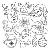 Hand drawn coloring Christmas elements items set of vector