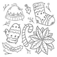 Hand drawn coloring Christmas elements icons vector