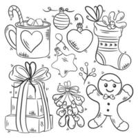 Hand drawn coloring Christmas elements icons set of vector