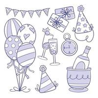 Collection of new year party elements for coloring vector