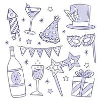 New year party collection of hand drawn elements for coloring vector