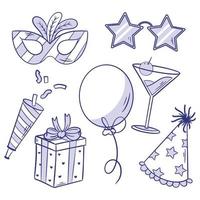 Lovely set of new year party elements hand drawn for coloring vector