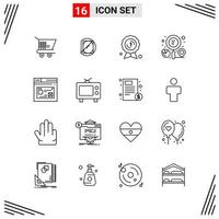 16 iconos estilo de línea basados en cuadrícula símbolos de esquema creativos para el diseño de sitios web signos de icono de línea simple aislados en fondo blanco 16 conjunto de iconos fondo de vector de icono negro creativo