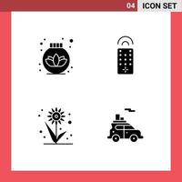 Pack of 4 creative Solid Glyphs of lotus sunflower control farming car Editable Vector Design Elements