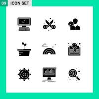 Pack of 9 Modern Solid Glyphs Signs and Symbols for Web Print Media such as nature person scissor manager data Editable Vector Design Elements