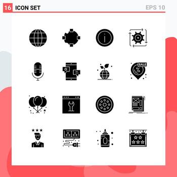 16 glifos sólidos universales establecidos para aplicaciones web y móviles flujo de trabajo de desarrollo de información en vivo elementos de diseño vectorial editables vector