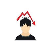 Man with falling red graph over his head icon vector