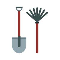 Shovel and broom icon, flat style vector