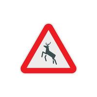 Deer traffic warning sign icon, flat style vector