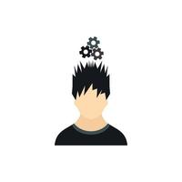 Man with metal gears over his head icon flat style vector