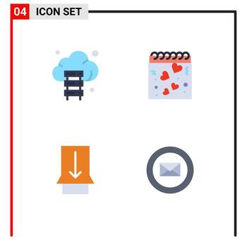 Set of 4 Modern UI Icons Symbols Signs for cloud slide technology love mail Editable Vector Design Elements
