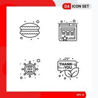 Creative Set of 4 Universal Outline Icons isolated on White Background Creative Black Icon vector background