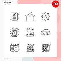 Vector Pack of 9 Icons in Line Style Creative Outline Pack isolated on White Background for Web and Mobile Creative Black Icon vector background