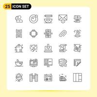 Pack of 25 Modern Lines Signs and Symbols for Web Print Media such as mail pencil moon development compass Editable Vector Design Elements