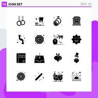 Mobile Interface Solid Glyph Set of 16 Pictograms of heart plumbing ring plumber mechanical Editable Vector Design Elements