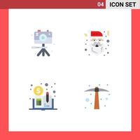 Pack of 4 Modern Flat Icons Signs and Symbols for Web Print Media such as video distributed hobby santa hard work Editable Vector Design Elements