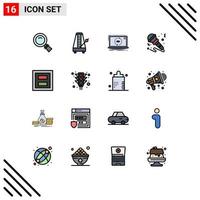 16 iconos creativos, signos y símbolos modernos de música, micrófono, sonido, micrófono, software, elementos de diseño de vectores creativos editables