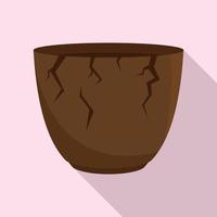 Stone age cracked pot icon, flat style vector