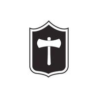 Shield with an axe icon, simple style vector