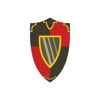 Metallic red and black shield icon, flat style vector