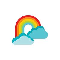 Rainbow in clouds icon, flat style vector