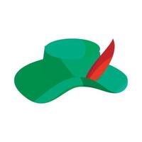 Green hat with feather icon, cartoon style vector