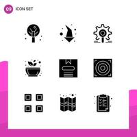 Pictogram Set of 9 Simple Solid Glyphs of box spa gear calm grinding Editable Vector Design Elements