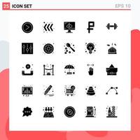 Modern Set of 25 Solid Glyphs and symbols such as sport dumbbell download rubble currency Editable Vector Design Elements