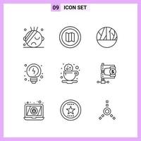 9 Icons in Line Style Outline Symbols on White Background Creative Vector Signs for Web mobile and Print Creative Black Icon vector background