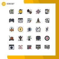 Universal Icon Symbols Group of 25 Modern Filled line Flat Colors of controller chat food mobile target Editable Vector Design Elements