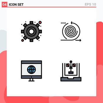 Filledline Flat Color Pack of 4 Universal Symbols of engine global business management coding Editable Vector Design Elements