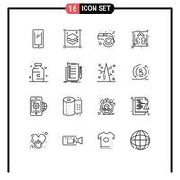 Pack of 16 Modern Outlines Signs and Symbols for Web Print Media such as medical health misc machine weight Editable Vector Design Elements