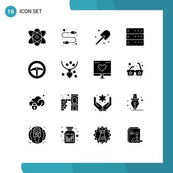 16 User Interface Solid Glyph Pack of modern Signs and Symbols of steering server digging devices admin Editable Vector Design Elements