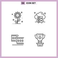 4 User Interface Line Pack of modern Signs and Symbols of sub flower film spring server trophy Editable Vector Design Elements
