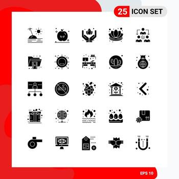 Group of 25 Modern Solid Glyphs Set for distribution delegate care assignment flower Editable Vector Design Elements