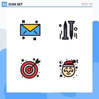 4 Thematic Vector Filledline Flat Colors and Editable Symbols of message christmas nail bulls eye santa Editable Vector Design Elements