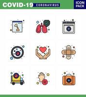 CORONAVIRUS 9 Filled Line Flat Color Icon set on the theme of Corona epidemic contains icons such as aid heart services hands virus viral coronavirus 2019nov disease Vector Design Elements