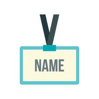 Plastic Name badge with neck strap icon flat style vector