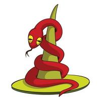 Red snake on hat icon, cartoon style vector