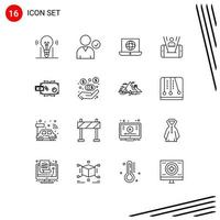 Outline Pack of 16 Universal Symbols of flow technology laptop man mobile Editable Vector Design Elements