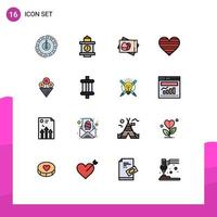 Mobile Interface Flat Color Filled Line Set of 16 Pictograms of flower favorite passboard like heart Editable Creative Vector Design Elements