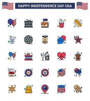 Editable Vector Flat Filled Line Pack of USA Day 25 Simple Flat Filled Lines of wine drink st alcohol party Editable USA Day Vector Design Elements