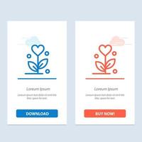 amor flor boda corazón azul y rojo descargar y comprar ahora plantilla de tarjeta de widget web vector