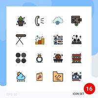 16 Universal Flat Color Filled Line Signs Symbols of iron appliances city wallet business Editable Creative Vector Design Elements