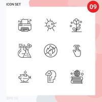 paquete de 9 signos y símbolos de contornos modernos para medios de impresión web, como elementos de diseño de vectores editables de matraz de prueba floral sin tubo