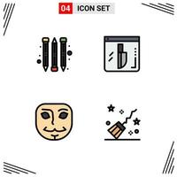 Set of 4 Modern UI Icons Symbols Signs for pencil broom investigation anonymous magic Editable Vector Design Elements