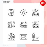 Vector Pack of 9 Icons in Line Style Creative Outline Pack isolated on White Background for Web and Mobile Creative Black Icon vector background