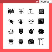 16 Icon Pack Solid Style Glyph Symbols on White Background Simple Signs for general designing Creative Black Icon vector background