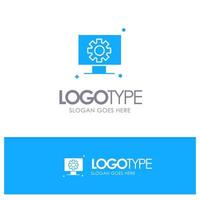 engranaje de configuración de hardware de computadora logotipo sólido azul con lugar para el eslogan vector