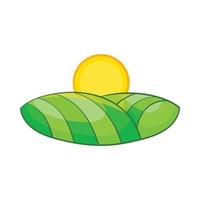 icono verde y sol, estilo de dibujos animados vector